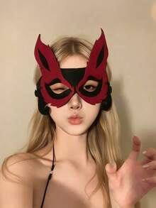 1个红黑恶魔面具，性感角色扮演半脸面具，多功能狐狸眼面具，适合派对、化装舞会、节日服装、日常拍照道具 - 彩色 - 查看 1