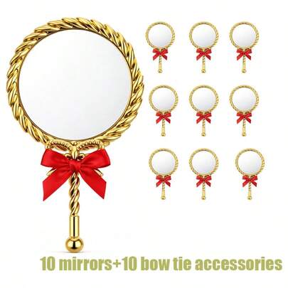 Bộ 2/4/10/20/40 chiếc gương cầm tay kiểu cổ điển, gương công chúa nhiều màu sắc có tay cầm, đồ trang trí du lịch, quà tặng tiệc độc thân, quà cưới (Sang trọng, Vàng, Bạc, Bạch kim)