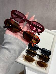 5副休闲椭圆形镜框太阳镜，Y2K时尚夏季海滩旅行派对礼物，适合日常佩戴 - 彩色 - 查看 2