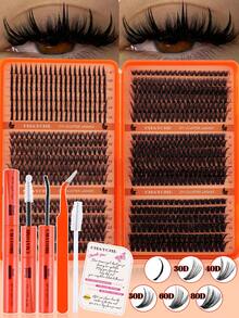 720/708/684 قطعة كتاب عناقيد رموش D Curl، رموش روسية حجم 3D ناعمة وفضفاضة بطول 10-18 مم بأنماط مختلطة، طقم إطالة رموش DIY محمول عالي الجودة، سهل التطبيق في المنزل، رموش مثالية لإطلالات حفلات يومية - متعدد الألوان - مشاهدة 15