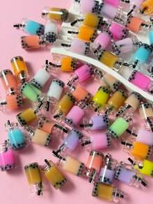 20pcs Assorted Color Glass Boba Tea Cup Pendant, Can Be Used For Earrings And Necklaces (Random Color) - Multicolor - View 2