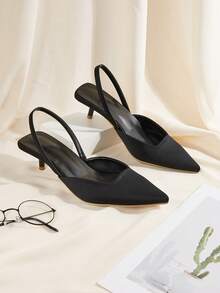 Women's Pointed Toe Kitten Heel Slip-On Sandals - Black - View 1