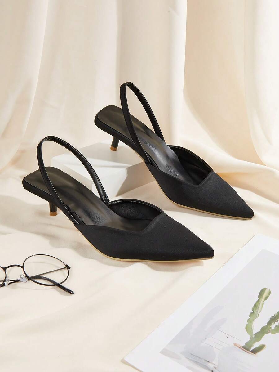 Women's Pointed Toe Kitten Heel Slip-On Sandals - Black - View 1