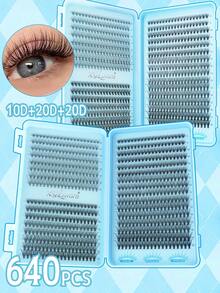 640/608 片 D 卷度自然假睫毛，10D+20D+30D/30D+40D+5D 混合装，浓密黑色，适合新手，大容量睫毛册，经典漫画风格人造假睫毛，持久耐用，适合日常、派对、婚礼、圣诞节、音乐节等各种场合的眼妆，单根睫毛，假睫毛 - D - 查看 3