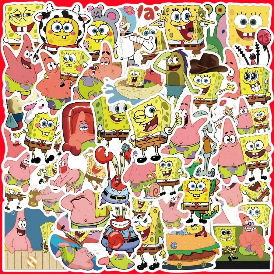 SpongeBob SquarePants 90pcs SquarePants Themed Sticker Roll - Random Styles, Featuring SquarePants, Squidward, Sandy, Plankton, Mr. Krabs Characters, Soft Colors, Suitable For Crafts, Gift Wrapping, Phone And Cup Decoration, Birthday Themes And DIY Projects, Cute Cartoon DIY Decorative Stickers For Phone Cases, Laptops, Notebooks, Guitars, Cups, Stationery, Waterproof Stickers - A - View 1