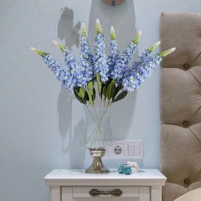 6 bông - 29,2 inch - Hoa giả màu xanh nhạt gồm hoa baby's breath, hoa phi yến và hoa lục bình, kết cấu sống động như thật, thích hợp cho đám cưới, nhà cửa, tiệc ngoài trời, trang trí bàn, sân vườn, khách sạn, quán bar, nhà bếp, lò sưởi, trang trí bình hoa, đồ trang trí tiệc mùa thu, Halloween, Lễ Tạ ơn, Giáng sinh.