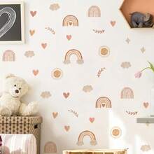 1pc Warm Brown Rainbow Heart Wall Sticker, Minimalist Natural Element Combination, Self-Adhesive Easy To Apply, Decorates Wall With Soothing Healing Ambience - Multicolor - View 4