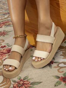 Women's Thick Sole Shiny Sandals, Platform Wedge Sandals For Summer,Beach Shoes - Beige - View 3