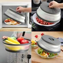 10.63 Inch X 3.15 Inch Large Foldable Ventilated Silicone Microwave Food Splatter Cover With Handle - 2 In 1 Microwave Plate Bowl Lid Kitchen Accessory - Multicolor - View 5