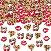 MRed And Cheetah Party Decorations - 200 Pcs Cheetah And Cherry Confetti For Birthday Decorations Bow Leopard Table Confetti Bachelorette Engagement Wedding Party PliesN - Đỏ và Báo đốm - Xem 1