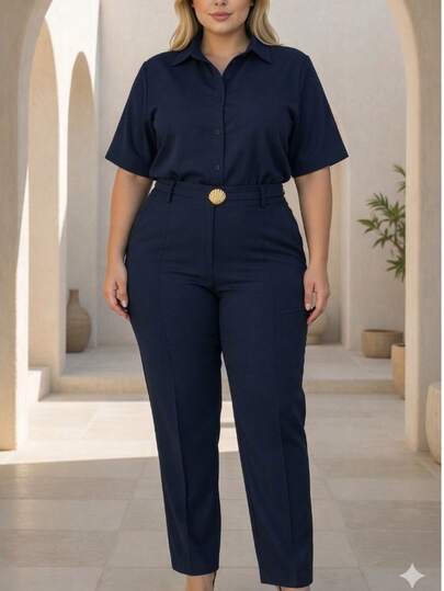 CONJUNTO FEMININO PLUS SIZE  CAMISA  E CALÇA ELAGANTE
