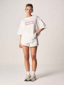 Vintage Put It On My Fiancé's Tab% Cotton Oversized-Shirt |   Daily & Vacation Wear, Spring/Summer Apparel - White - View 3