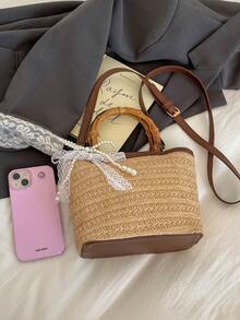 Túi xô đan bằng rơm mới năm 2026, túi đeo vai chéo đa năng dành cho nữ, túi tote rơm cho kỳ nghỉ biển. - Màu Khaki - Xem 8