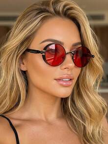 1 Pair Women's Metal Frame Round Fashion Glasses, Suitable For Daily Wear And Travel - Multicolor - View 10