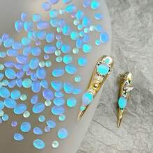 30Pcs/Bag Random Mixed Blue Tears Matte Frosted Nail  Art Decorations,Cat Eye Teardrop Oval Asymmetrical Shape Flat Bottom Rhinestones ,Nail Art Decorations Nail Supplies Nails Nail Charms Nail Gems - 藍色 - 查看 1