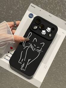 [Quick Local Shipment]1 Piece Minimalist Line Art Cat Paw Phone Case, Cute Pet Style Black & White Contrast Soft TPU Protective Cover, Scratch-Resistant, Precise Cutouts, Suitable For IPhone & Galaxy. - 1 Image - View 3