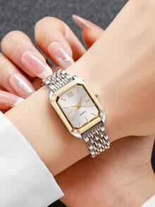 Un reloj de cuarzo para adolescentes con correa de aleación de zinc, combinado con un conjunto de 5 piezas de accesorios con tema de gota de agua, elegante y versátil para uso diario casual. - Blanco - Ver 6