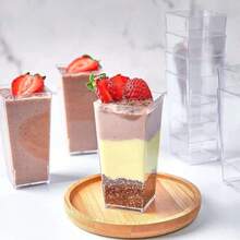 [Số lượng] Chiếc/Bộ Ly kem, mousse, pudding hình chữ nhật trong suốt, thích hợp cho quán cà phê, quầy ăn nhẹ, tiệc buffet, gia đình, nhà bếp, tiệc nướng, có thể đựng pudding, bánh phô mai, mousse, thạch, v.v. - trong suốt - Xem 4