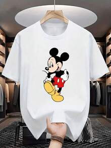 Disney License T Shirts, Men's Oversized Casual Crew Neck Vintage Disney Classic Mickey Mouse Thumbs Up Cartoon Print Short Sleeve T-Shirt, Retro Iconic Character Graphic Tee For Summer Daily Wear Streetwear,Men Clothes,Summer Clothes,White Shirt,Father's Day Clothing,Vintage T Shirts,Graphic T Shirts,100 Percent Cotton,Graphic Tee,Graphic Tees,Funny Graphic Tees,Graphic T, Gifts For Family And Friends - 白色 - 查看 1