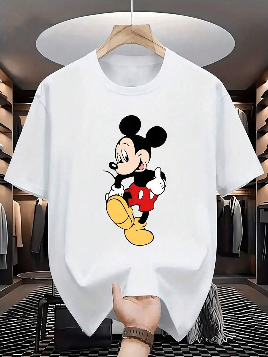 Disney License T Shirts, Men's Oversized Casual Crew Neck Vintage Disney Classic Mickey Mouse Thumbs Up Cartoon Print Short Sleeve T-Shirt, Retro Iconic Character Graphic Tee For Summer Daily Wear Streetwear,Men Clothes,Summer Clothes,White Shirt,Father's Day Clothing,Vintage T Shirts,Graphic T Shirts,100 Percent Cotton,Graphic Tee,Graphic Tees,Funny Graphic Tees,Graphic T, Gifts For Family And Friends - 白色 - 查看 1