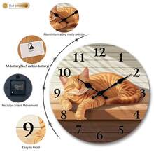 1 Piece, 10inch, Cat Sleeping On A Wooden Surface, Wooden Home Silent Wall Clock - 2D Flat Print, Suitable For Decorating Restaurants, Kitchens, And Cafes, Easter, Valentine's Day Gift (AA Batteries Not Included),Mothers Day Gift,Living Room,Alarm Clock,Reloj De Pared Para Sala,Dorm Decor,House Deocr,Kitchen Deccor - Style/Multiple Colors/10in/25cm - View 6