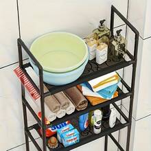 3-Tier Bathroom Storage Rack, Free Drilling Independent Toilet Shelf, Space Saving, Suitable For Bathroom & Laundry Room, Black/White - Multicolor - View 13