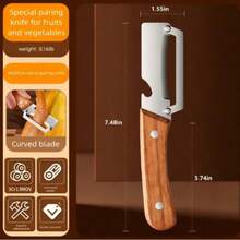 Bộ 2/1 lưỡi dao bằng thép không gỉ chất lượng cao với tay cầm bằng gỗ, dụng cụ gọt vỏ rau củ quả đa năng và mở nắp chai, thích hợp dùng cho táo, khoai tây, bí ngô, đu đủ, bí xanh, v.v. - Bạc - Xem 6