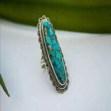 Un anillo de mujer de estilo bohemio vintage personalizado, chapado en plata con turquesa sintética incrustada, adecuado para regalos y uso diario, regalo perfecto de Navidad/Día de San Valentín para seres queridos - Plateado - Ver 3