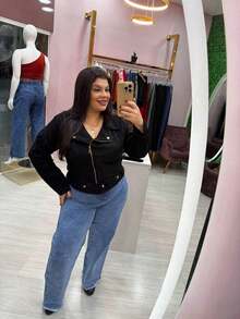 Premium Women's Plus Size Suede Jacket - Black - View 4