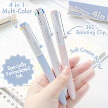3-Pack, Minimalist Style 0.5mm CS Tip 4-Color Ballpoint Pen (Rolling Clip) |   Specialized In Ink, Neutral Tones, Suitable For All Writing Scenarios - 3 mặt hàng - Xem 3
