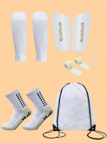 5件套足球运动装备套装，包括硅胶防滑足球袜、护腿板、护具、抽绳背包和运动胶带 - 涤纶和氨纶针织筒袜，纯色，可手洗和机洗 - 彩色 - 查看 11