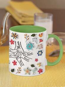 1pc 11oz/15oz Custom Mother's Day Name Mug, Personalized Coffee Cup With Printed Name. The Wrap-Around Pattern On The Mug Can Be Customized With Up To 8 Children Holding Their Mother's Hand. This Mother-Themed Mug With Floral Elements Is An Ideal Gift For Mom And A Unique, Thoughtful Present - 款式4 - 查看 7