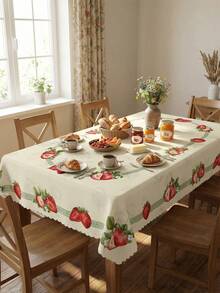 1 件奶油色和红色新鲜草莓叶子印花圆形桌布，充满趣味的农舍风格，优质涤纶材质，防水防污，防泼溅，不易褪色，易于打理，非常适合家庭聚会、夏季烧烤、水果主题派对，是优质的厨房和家居必备品。 - 彩色 - 查看 10