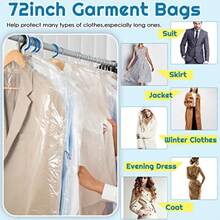 40 Piezas 72 Pulgadas/ 40 Pulgadas Bolsas de Tintorería Bolsas de Plástico Transparente para Ropa para Colgar Ropa Bolsas de Plástico para Tintorería Almacenamiento de Cubierta de Polvo Transparente - Transparente - Ver 3