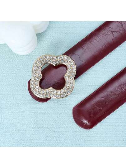 Elegant Casual Versatile Rhinestone Encrusted Pearl Embellished Metal Buckle PU Leather Belt, Solid Color, Autumn/Winter, Casual Bohemian Retro Party Palace Style, Cute Sexy Elegant Street Punk