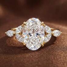 简约优雅椭圆形锆石18K镀金女士结婚戒指，适合宴会和派对场合 - 金色 - 查看 9