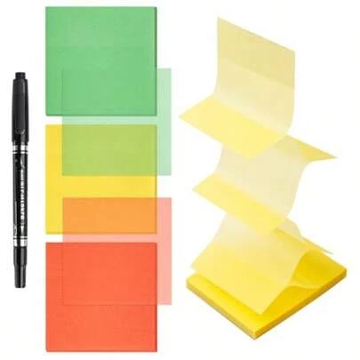 240 Sheets Pop Paper Up Transparent Glitter Sticky Notes 3x3 Colorful Self-Adhesive Notes Waterproof Double Maker Pen For Bible Accessories Green Yellow Red