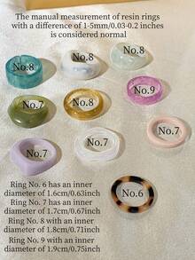 CHOSHILAR 10pcs/Set Boho Style Resin Rings, Marble Texture, Combination Of Wide Plain Bands And Irregular Designs, Suitable For Women's Casual Outfits, Carefree Style, Ideal Accessory For Music Festivals, Vacations And Holiday Gifts. (Due To The Handmade Tie-Dye Process, Each Ring Has A Unique Pattern, And There May Be Some Color Variations Between Batches) - Color 15 - View 4