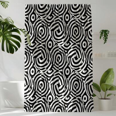 1 chiếc rèm tắm in họa tiết hình học trừu tượng, chất lượng cao, phù hợp với phòng tắm hiện đại, rèm tắm dùng được cả bốn mùa, kèm 12 móc treo.