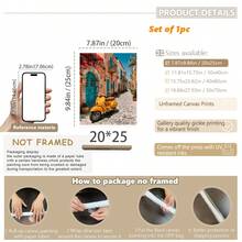 1幅帆布墙画，带框墙画，黄色摩托车墙饰，意大利街景海报，彩色门廊装饰，地中海风格旅行装饰，复古摩托车摄影，欧洲复古艺术，夏季餐厅或海滩主题家居装饰，意大利海报，时尚家居装饰，房间装饰，宿舍装饰，卧室装饰，客厅装饰，浴室装饰，厨房装饰，节日礼物 - 彩色 - 查看 17