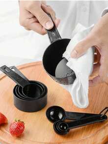 XXL Set (5/10 Pieces) Plastic Baking Cups And Measuring Spoons With Graduations; 10-Piece Set Of Black Plastic Measuring Cups And Measuring Spoons With Graduations. - Multicolor - View 3
