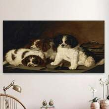 [2D Plano] Una Impresión de Arte en Lienzo Antiguo de un Pequeño Perro, una Decoración de Pared Clásica para la Sala de Estar - Una Pintura Animal Inmutable en Lienzo, Decoración del Hogar, 11.8" X 15.7" Sin Marco, 2D Plano, Regalo Perfecto para Pascua, Día del Padre, Día de la Independencia - Enmarcado - Ver 4