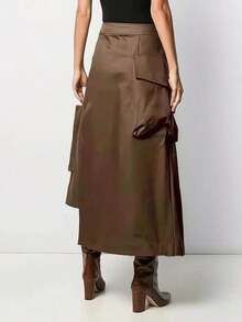 Women's Solid Color Asymmetric/Asymmetrical Casual Skirt, Suitable For All Seasons, Black Cargo Skirt Spring - Cà phê nâu - Xem 4