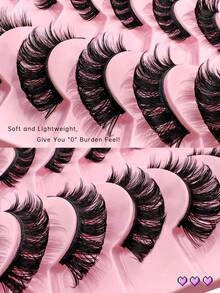10 Pairs D Curl Russian Style False Eyelashes, Cat Eye Effect, Natural Fluffy Faux Mink Lashes, Thick And Long, Create Charming Lifted Eye Makeup - Black - View 5