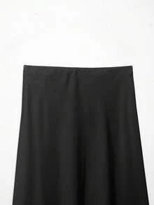 Falda midi de encaje y satén sexy de moda para mujer de primavera/verano, estilo europeo y americano en color negro - Negro - Ver 7
