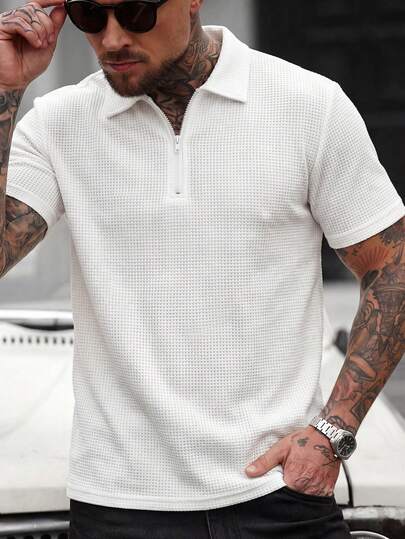 Áo polo nam tay ngắn cổ bẻ nửa khóa kéo, thời trang, năng động, thích hợp cho hoạt động ngoài trời.