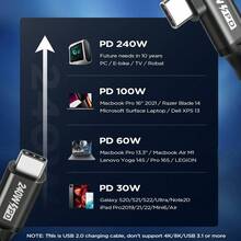 FYRVW USB-C 240W 数据线 USB Type C 转 C 240W 快充线 尼龙编织 QC5.0 QC4.0 适用于 15 华为 Galaxy 小米 VOOC Warp 快充线 - 灰色 - 查看 6