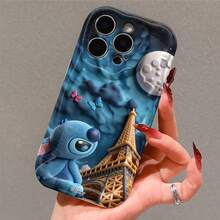 Disney Lilo & Stitch Stitch Phone Case – Plush-Style Stitch Sitting Beside The Eiffel Tower, With Moon, Clouds & Butterfly Accents On Dark Blue Night Sky Background, Shockproof Protective Cover For IPhone 17, 16, 15, 14, 13, 12, And 11 Pro Models.. A Fun Gift For Family, Friends, Birthdays, Holidays, And Special Occasions. - trắng - Xem 4