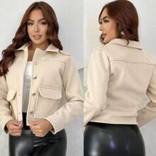 Structured Jacket With Buttons, Faux Pockets, Wool Fabric, Winter Fashion, Parties, Saint John's Day, Office - 米色 - 查看 1