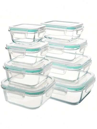 TUMATICLY 8PCS Glass Food Storage Containers With Lids, Food Storage Containers, Leak-Proof, Suitable For Fruits, Vegetables, Kitchen, Picnic, Meal Preparation, Refrigerator